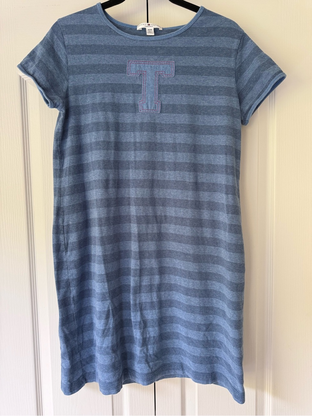 Tommy Hilfiger Light Blue Striped Sleep Dress with 'T' Applique Size - M